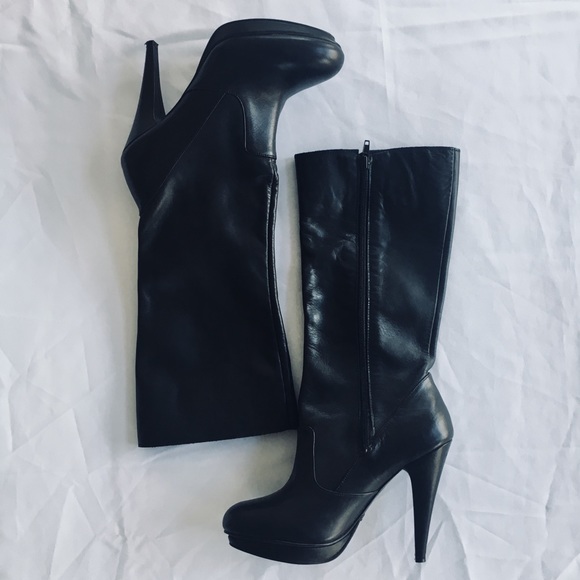 BCBG Shoes - NWOT BCBG Black Leather Boots Heel